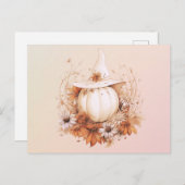 ボヘミアンホワイトカボチャ魔女ハットハロウィーン シーズンポストカード (正面/裏面)