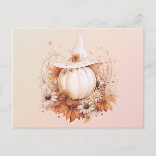ボヘミアンホワイトカボチャ魔女ハットハロウィーン シーズンポストカード (正面)