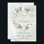 ボヘミアンホワイトローズフローラリースグリーン葉 招待状<br><div class="desc">ボヘミアの白いバラのフローラのリースの緑の葉結婚式招待状、イベント文房具用の驚くべきデザインは、水色の白いバラの花の新鮮なユーカリの緑と緑の葉が混在して優しく金ゴールド幾何学枠に織りフェイク込まれた。ボホ素晴らしスタイルは結婚、ブライダルシャワーまたはベビーシャワーパーティーお祝い。このコレクションでは、結婚式招待状、ブライダルシャワー招待状、ベビーシャワー招待状、シーティングチャート、メニュー、プログラム、ラベルなど、パーティーのすべての要素を見つけることができます。連絡楽しむアイテムの一致またはカスタマイズ、赤面バラ©</div>