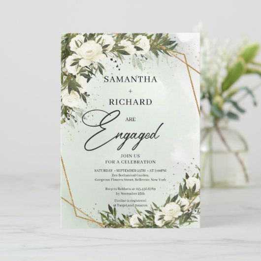 ボヘミアンホワイトローゼオリーブの緑の金ゴールドフレーム 招待状 (スタンド正面)