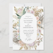 ボヘミアンホワイト&クリーム エレガント フラワー ウェディング 招待状 (正面)