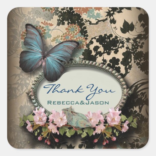 ボヘミアンボタニカルバタフライパリブライダルシャワー スクエアシール (正面)