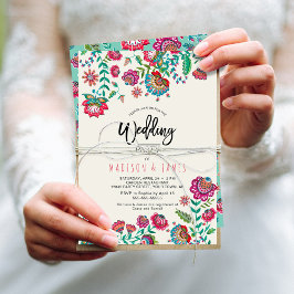 ボヘミアンボホターコイズフィエスタフォークフラワーズ 招待状