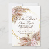 ボヘミアンボホパンパスピンクフラワーブライダルシャワー 招待状 (正面)
