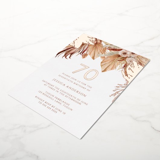 ボヘミアンボホフローラ70thバースデーパーティーバラ金ゴールド 箔招待状 (回転した状態)