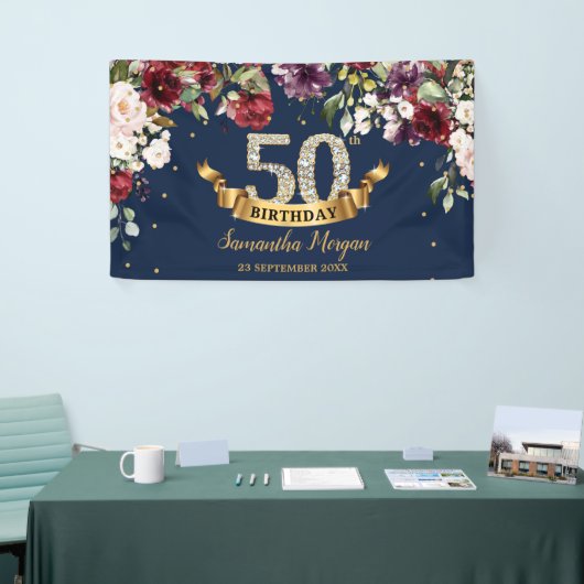 ボヘミアンボホブルゴーニュ赤面ピンク誕生日パーティー 横断幕 (トレードショー)