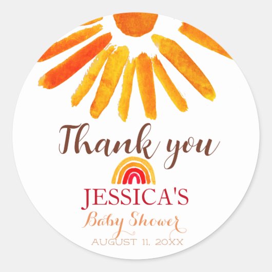 ボヘミアンボホレインボーサンベイビーシャワーオレンジキュート ラウンドシール (正面)