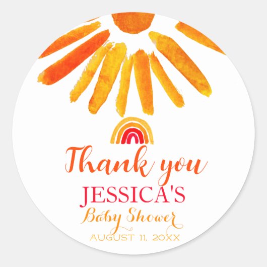 ボヘミアンボホレインボーサンベイビーシャワーオレンジキュート ラウンドシール (正面)
