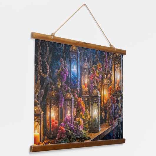 ボヘミアンボホ乾燥した花灯篭ウォールアート 吊り下げ型タペストリー (傾斜あり)