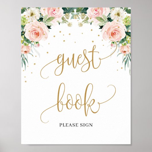 ボヘミアンボホ赤面ピンクフローラゲストブックサイン ポスター (正面)