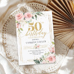 ボヘミアンボホ赤面ピンクフローラ金ゴールド50歳 招待状<br><div class="desc">Bohemain boho赤面ピンクのフローラ金ゴールド50歳の誕生日の招待、私のアイテムのマッチングまたはカスタマイズのための赤面のバラ©</div>