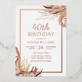 ボヘミアンボホ40th誕生日パーティーバラ金ゴールド 箔招待状 (正面)