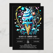 ボヘミアンボーイズボーイモダンアイスクリーム誕生日 招待状 (正面/裏面)