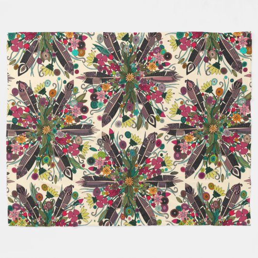 ボヘミアンポーズクリーム フリースブランケット (正面(横))