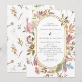 ボヘミアンマウブワイルドフラワーピルシェイプ結婚フレーム 招待状 (正面/裏面)