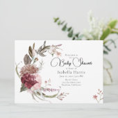 ボヘミアンマルーンとピンクのフローラ赤ちゃんシャワーの招待客 招待状 (スタンド正面)