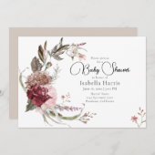 ボヘミアンマルーンとピンクのフローラ赤ちゃんシャワーの招待客 招待状 (正面/裏面)