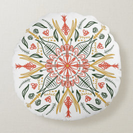 ボヘミアンマンダラカラフルボタニカルグリーン ラウンドクッション