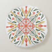 ボヘミアンマンダラカラフルボタニカルグリーン ラウンドクッション (裏面)