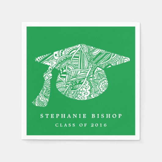 ボヘミアンマンダラパターン卒業ハットグリーン スタンダードカクテルナプキン (正面)