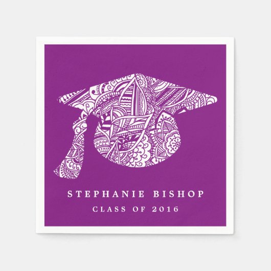 ボヘミアンマンダラパターン卒業ハットパープル スタンダードカクテルナプキン (正面)