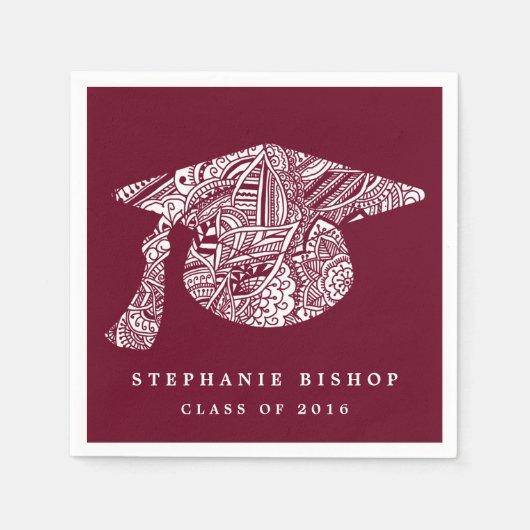 ボヘミアンマンダラパターン卒業帽子 スタンダードカクテルナプキン (正面)