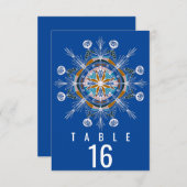 ボヘミアンマンダラマスタードブルー結婚シーツ 招待状 (正面/裏面)