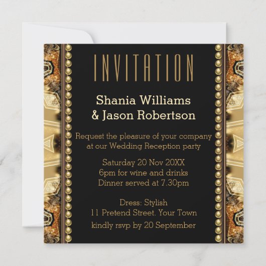 ボヘミアンミディアムゴールドサテン結婚式の披露宴 招待状 (裏面)