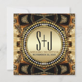 ボヘミアンミディアムゴールドサテン結婚式の披露宴 招待状 (正面)