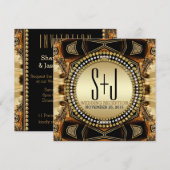 ボヘミアンメディーバルゴールドサテン結婚式披露宴 招待状 (正面/裏面)