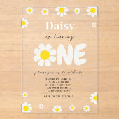 ボヘミアンモダンかわいいデイジー花1歳の誕生日 アクリル招待状 (正面)