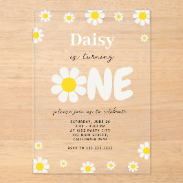 ボヘミアンモダンかわいいデイジー花1歳の誕生日 アクリル招待状