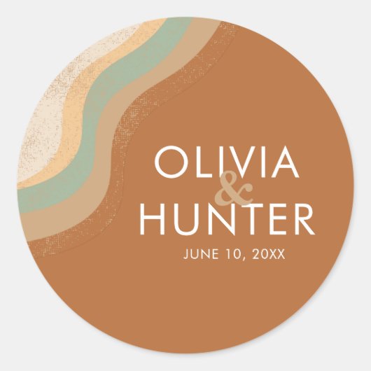 ボヘミアンモダンテラコタ結婚ズ ラウンドシール (正面)