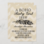 ボヘミアンモダントバルフェザーシェブロン赤ちゃんシャワー 招待状 (正面/裏面)