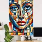 ボヘミアンモダン抽象芸術レディ顔ポスター ポスター (ホームオフィス)