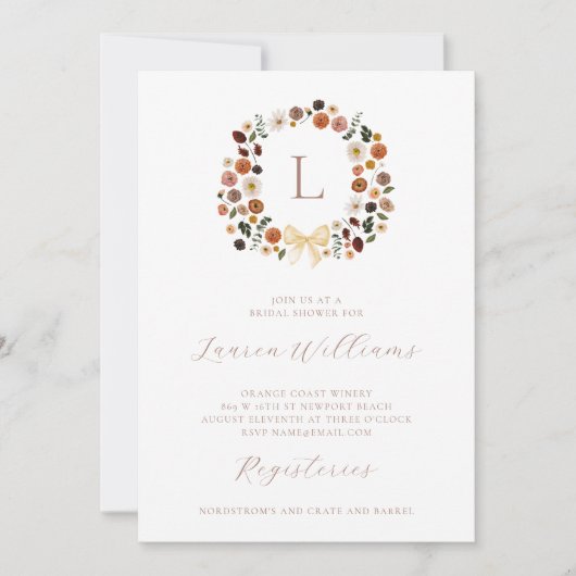 ボヘミアンモノグラムエレガントフローラブライダルシャワー 招待状 (正面)