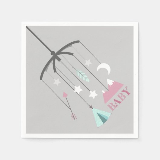 ボヘミアンモバイルモダンピンクベビーシャワーナプキン スタンダードカクテルナプキン (正面)