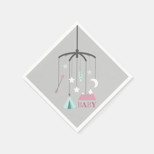 ボヘミアンモバイルモダンピンクベビーシャワーナプキン スタンダードカクテルナプキン (角)