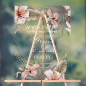 ボヘミアンモンステラ植物性花模様結婚金ゴールド アクリルサイン (ニュートラル)