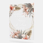 ボヘミアンモンステラ植物性花模様結婚金ゴールド アクリルサイン (傾斜)