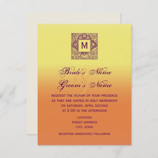 ボヘミアンモ刺激を受けたノグラム結婚式招待状 招待状 (正面/裏面)