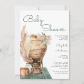 ボヘミアンユーカリグリーンパンパスボーホーベイビーシャワー 招待状 (正面)