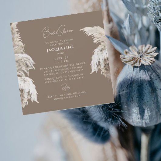 ボヘミアンラッシュボホブラウンスクエアブライダルシャワー 招待状