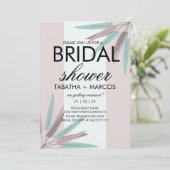 ボヘミアンリーフトライバルブライダルシャワーピンクティール(緑がかった色) 招待状 (スタンド正面)