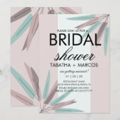 ボヘミアンリーフトライバルブライダルシャワーピンクティール(緑がかった色) 招待状 (正面/裏面)
