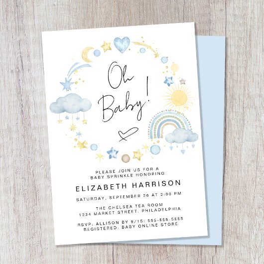 ボヘミアンレインボーウォーターカラーベイビーボーイスプリンクル 招待状