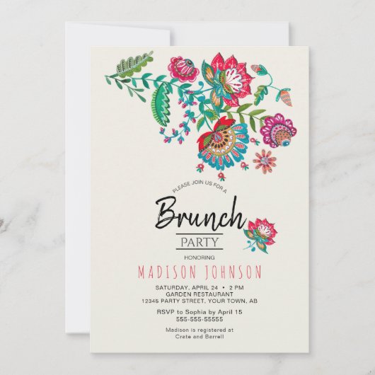 ボヘミアンレッドフォークフラワーズブランチパーティの招待状 招待状 (正面)