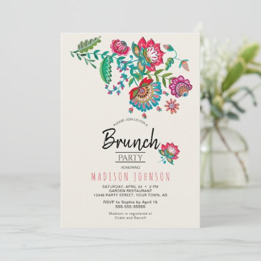 ボヘミアンレッドフォークフラワーズブランチパーティの招待状 招待状 (スタンド正面)