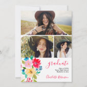 ボヘミアンレッドブルーフローラ写真卒業 招待状 (裏面)