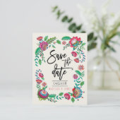 ボヘミアンレッド&グリーンフォーク花 |日付の保存 案内ポストカード (スタンド正面)